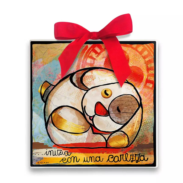 Formella quadrata in ceramica decorata Egan MIGLIORE AMICO - immagine 4